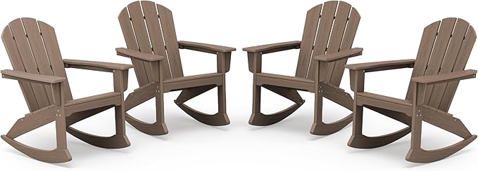 SERWALL Outdoor Adirondack Rocking Chairs Set of 4, All-Weather HDPE Adirondack Rocker Chair, Front Porch Rocker Chairs for Patio Lawn Porch Deck, Coffee