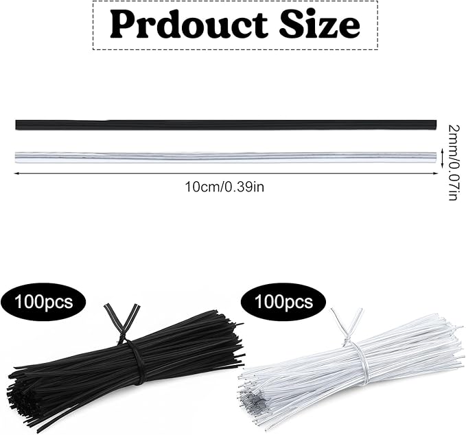 200 Pcs Clear Twist Ties 4 inch Reusable Plastic Metal Wire Twists Tie Garden Twist Ties for Plastic Coffee Bags, Gift Wrapping, Crafts, Plants (Clear and Black)