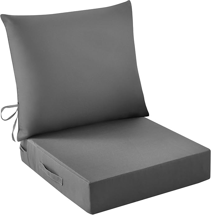 Outdoor Seat Cushion Set, Waterproof & Fade Resistant Patio Chair Cushions, Outdoors Cushion for Patio Furniture, 24 x 24 x 5.75 Inch, Outdoor Couch Cushions with Handle and Ties, Dark Grey