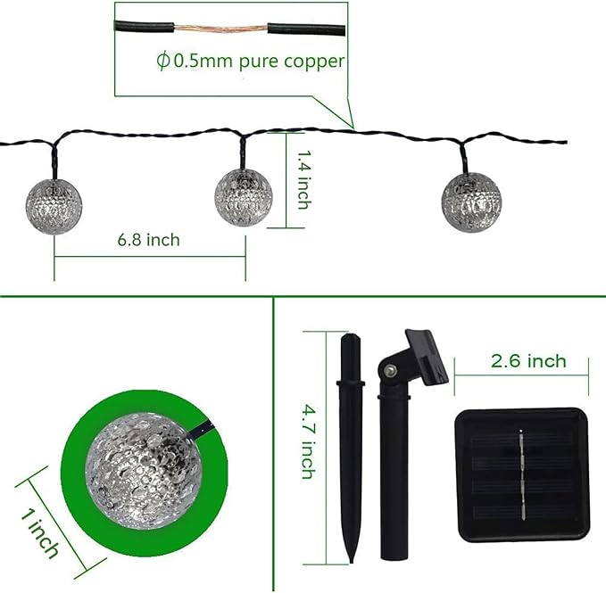 dephen - 15ft Outdoor String Lights 20LED Solar Christmas Lights Outdoor Waterproof Multicolor Moroccan String Lights for Patio Garden Party Festival Xmas Tree