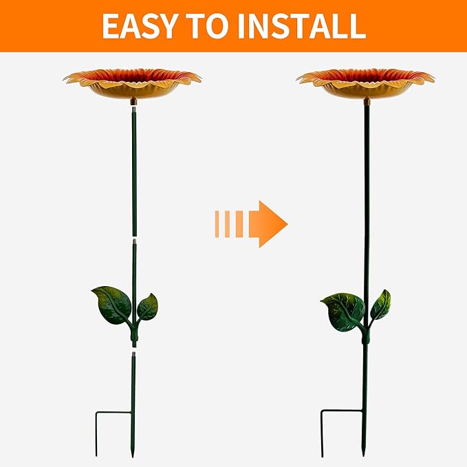 BETTY&SARAH 25 Inch Metal Sunflower Bird Bath for Outside, Small Birdbath Feeder for Outdoor Garden Patio Yard Lawn Decor