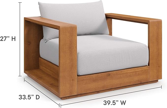 Modway Tahoe Acacia Wood Outdoor Patio Chair in Natural Light Gray with Weather-Resistant Cushions - Ideal as Club Chair or Outdoor Dining Chair