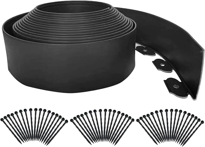 Landscape Edging 33FT,Garden Edging Borders [Extra Tall 4IN High] Flexible Lawn Edging Kit with Total 50pcs Stakes,Plastic Fence Edge DIY for Yard,Tree,Flowerbeds,Landscaping,Grass -Black