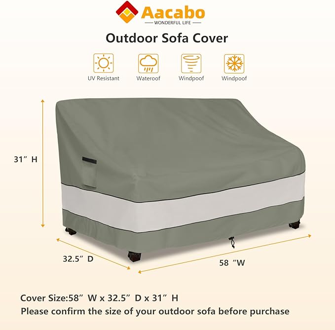 Outdoor Sofa Cover,Patio Loveseat Cover,2-Seater Sofa Cover,Waterproof Heavy Duty Patio Furniture Covers,58W x 32.5D x 31H Inches