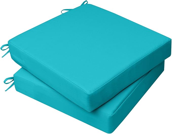 AAAAAcessories Outdoor Seat Cushions for Chairs, Waterproof, Fade-Resistant, 18.5" x 16" x 3", Patio Furniture Replacement Cushions, Set of 2, Turquoise Blue