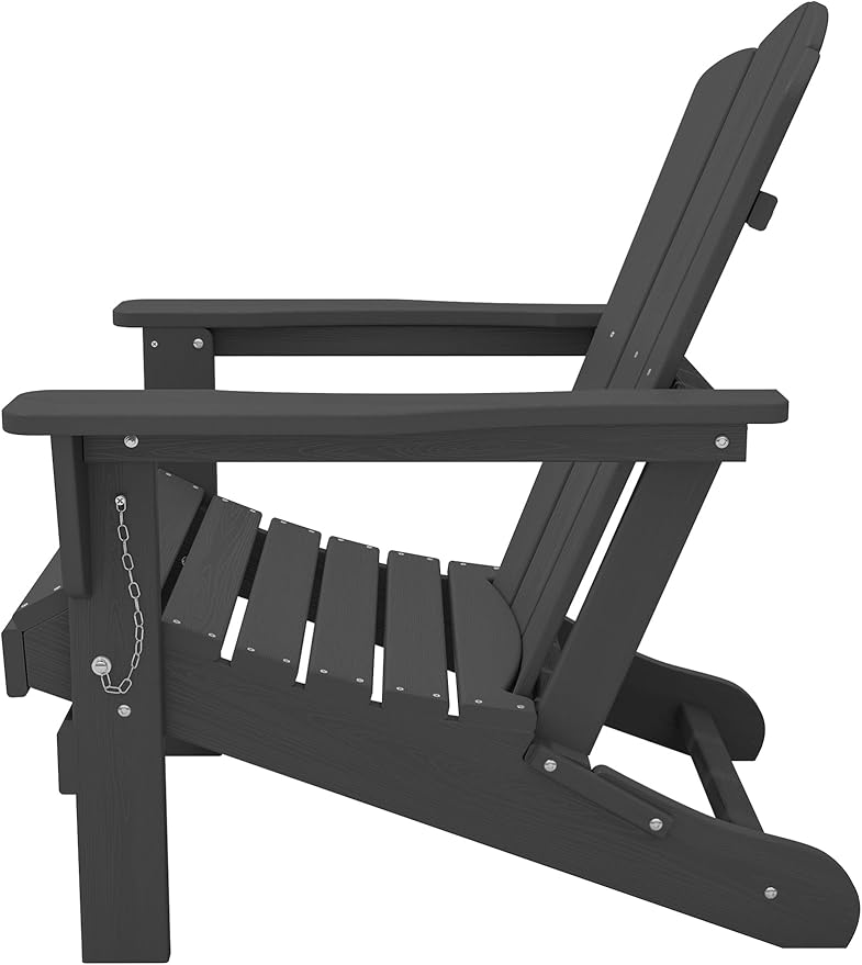 KINGYES Folding Adirondack Chair Set of 8, HDPE All-Weather Folding Adirondack Chair, Grey