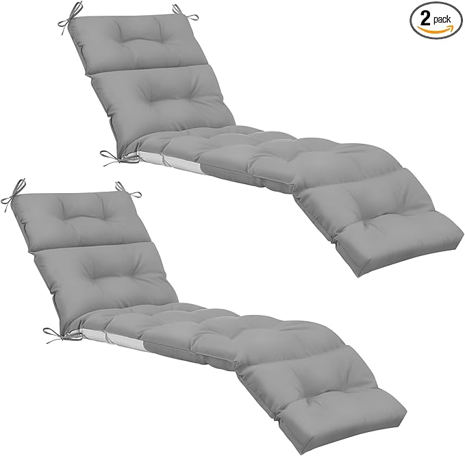 Kigley 2 Pcs Chaise Lounge Cushions 75 x 22 x 5 Inches Soft Lounge Chair Cushion Spring/Summer Seasonal Replacement for Outdoor Indoor Home Office (Light Gray)