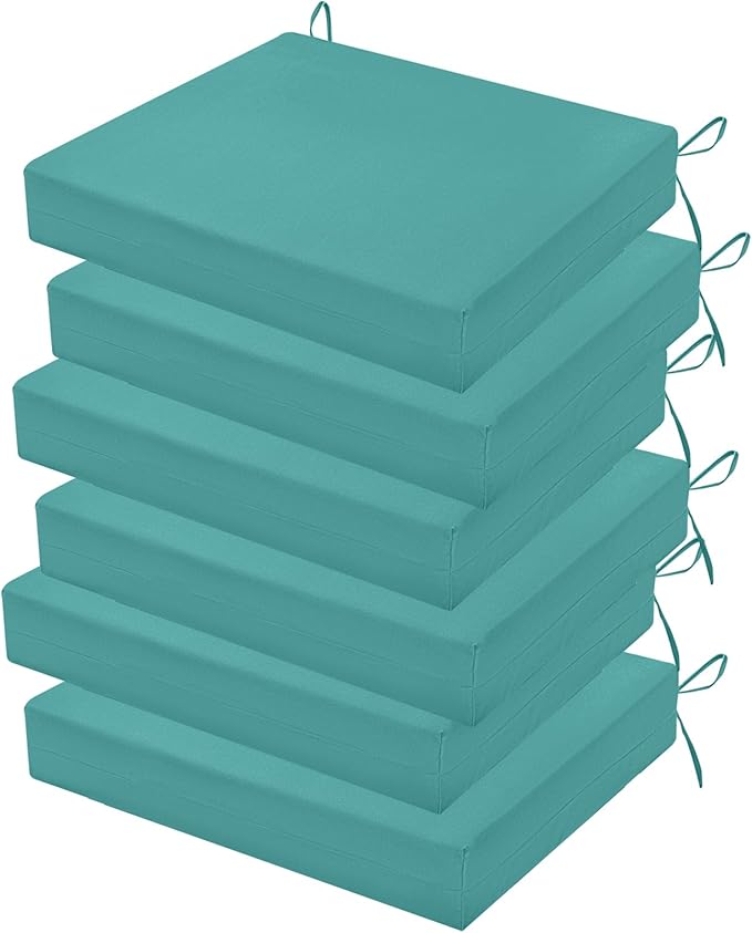 Outdoor Chair Cushions Set of 6, 18.5 x 16 Inch Patio Chair Cushions for Outdoor Furniture, Water Resistant, Non-Slip Ties(Teal)