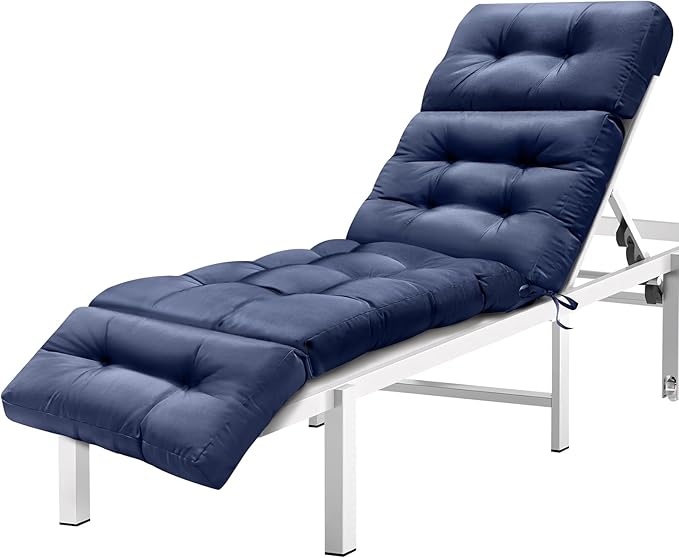 MAGIC ELEPHANT Chaise Lounge Cushion Outdoor, Memory Foam Patio Lounge Chair Cushion with Ties for Indoor Outdoor Furniture, Replacement Long Chair Cushion (Blue)