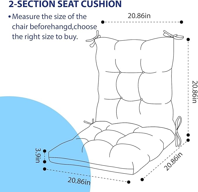 Outdoor Patio Chair Cushions Waterproof for Outdoor Furniture Thick Tufted Wicker Chair Cushion with Back Indoor Navy Blue Rocking Chair Pads,41.7"*20.8"*3.5" for Home Office