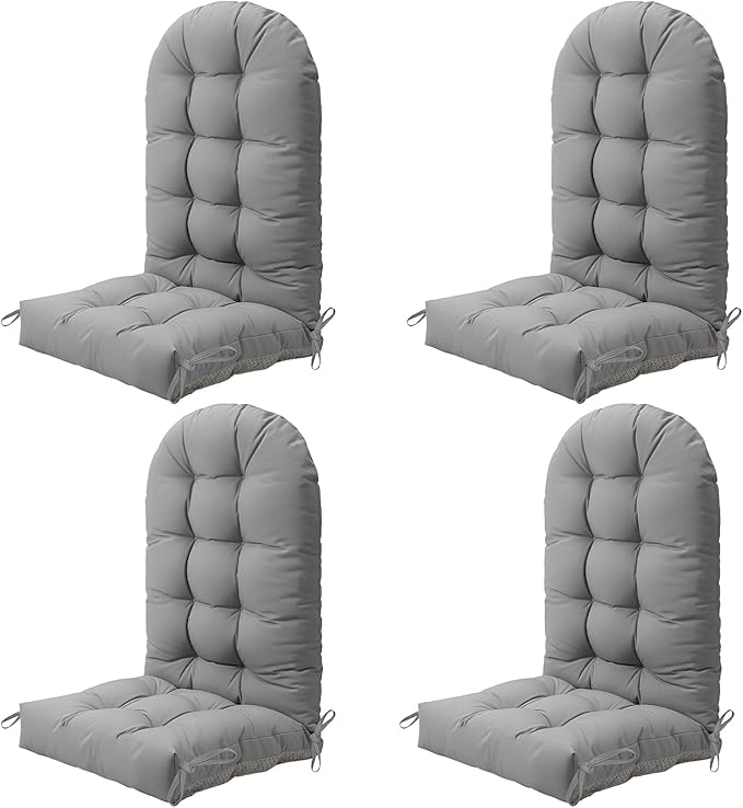 Adirondack Chair Cushion Set of 4, Thickened Patio Chair Cushions with Ties, Waterproof and UV-Protected Rocking Chair Cushion for Indoor and Outdoor, Grey.