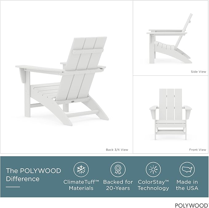 POLYWOOD AD420WH Modern Adirondack Chair, White, Durable High Density Polyethylene Construction, Easy Assembly, Waterproof, Comfortable Contoured Seat