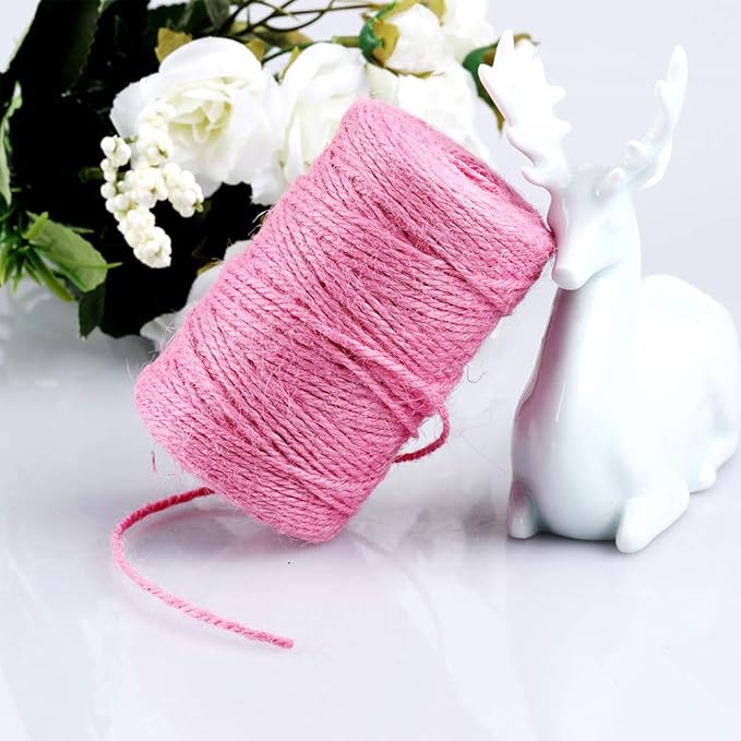 KINGLAKE Pink Jute Twine, 328 Feet, 2mm, Light, Twisted, Perfect for Arts, Crafts, Weddings, Christmas, Valentines Day Gifts
