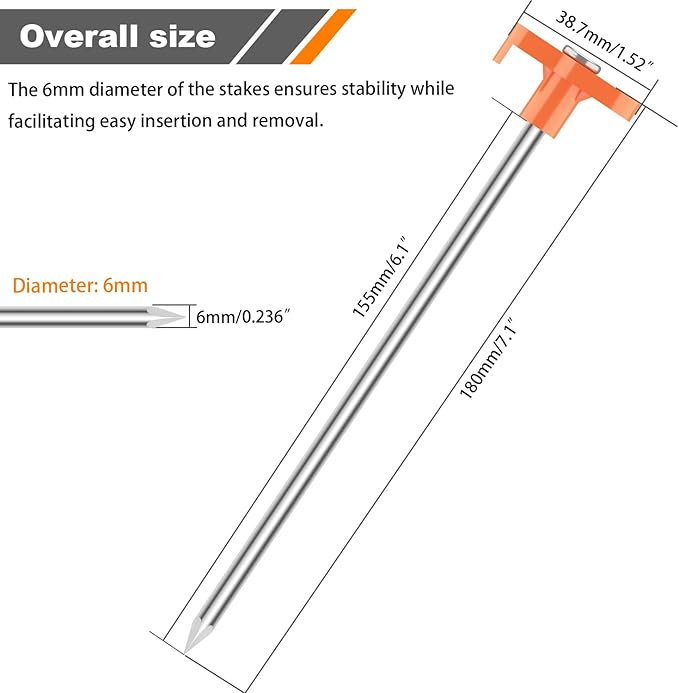 10PCS Tent Stakes,Heavy Duty Camping Tent Stakes Non-Rust Metal Tent Pegs for Garden,Hiking,Canopies,Tarp with 10pcs Rubber Protective Sleeve (Orange)