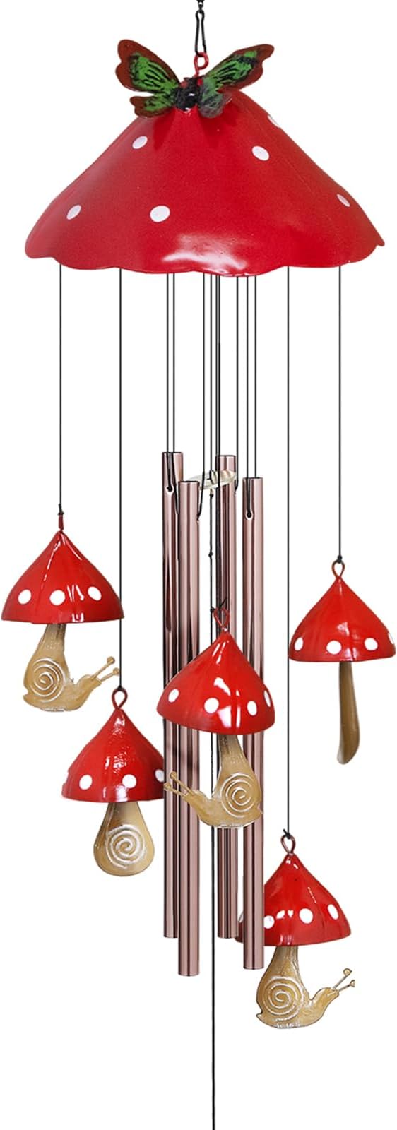 EVOLUX Wind Chimes for Outside, Mushroom Wind Chime Garden Decor Outdoor, Yard Decorations Wind Chimes for Mom Grandma Women Housewarming（Red）