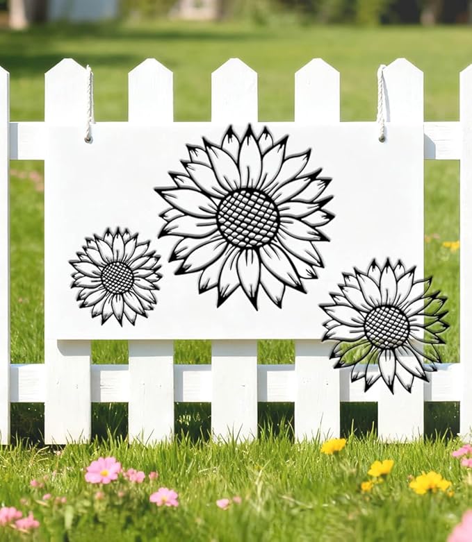 3 Pack Metal Flowers Wall Decor - Premium Sunflower Wall Sculpture Art Rust-Proof Farmhouse Hanging Decor for Indoor & Outdoor Living Room, Kitchen, Bedroom, Garden, Unique Floral Housewarming Gifts