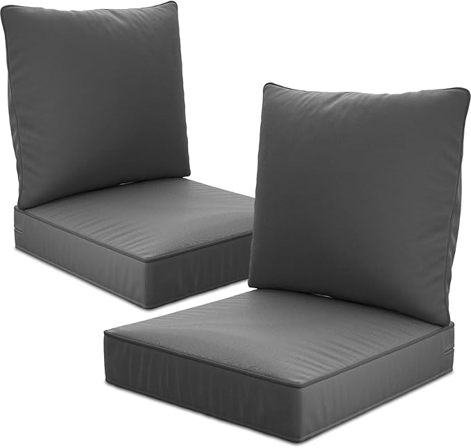22" x 22" x 6" Outdoor Deep Seat Cushions Set - 2 Set Waterproof & Fade Resistant Patio Furniture Replacement Cushions, Non-Slip Outdoor Cushions Fit Loveseats, Couches, Chairs, and Sofas.