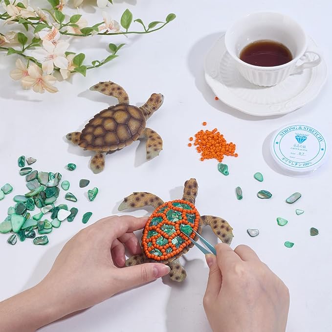 WEBEEDY DIY Mosaic Turtle Kit Create Your Own Mosaic Sea Turtle Ornaments with Crushed Shell,Glass Beads,Tool and Instruction for Adult Beginner Home Outdoor Garden Summer Party Decoration,5x4.7Inch