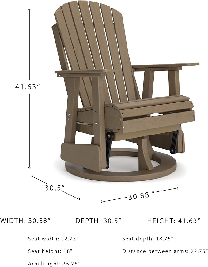 Signature Design by Ashley Hyland Wave Contemporary Swivel Glider Adirondack Chair with 360-Degree Swivel, Weather Resistant HDPE, 18" Seat Height, Brown