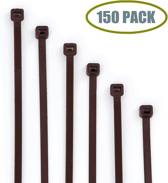 Wide 10 Inch Strong Wood Brown Zip Ties 150 Pack, Standard Durable Cable Ties Wood Color-Outdoor, Garden Ties, Office and Kitchen Use