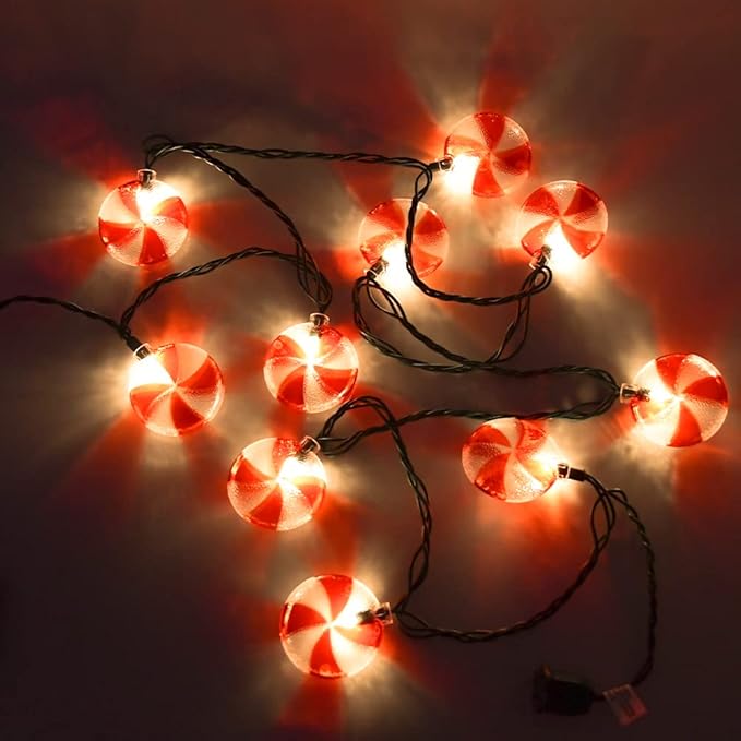 Christmas Candy String Lights, 8.5Ft Christmas Decorations Fairy Lights with 10 Lollipop Light, Connectable Candy Decor Lights UL Listed for Camping Patio Christmas Tree Wedding Party Thanksgiving