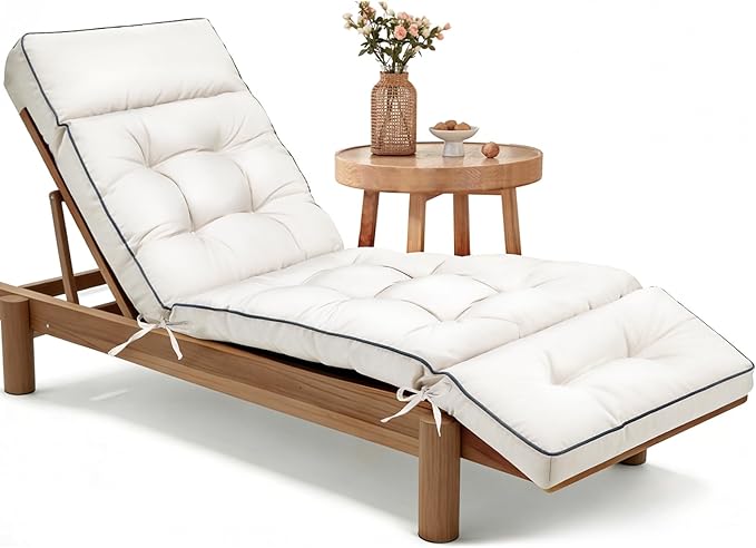 MAGIC ELEPHANT Chaise Lounge Cushion Outdoor, Memory Foam Patio Lounge Chair Cushion with Ties for Indoor Outdoor Furniture, Water-Repellent Replacement Long Chair Cushion (Antique White)