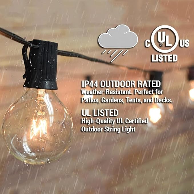 Abeja 50Ft Outdoor Patio String Lights with 53 Clear Globe G40 Bulbs,UL Certified for Patio Porch Backyard Deck Bistro Gazebos Pergolas Balcony Wedding Gathering Parties Markets Decor, Brown Wire