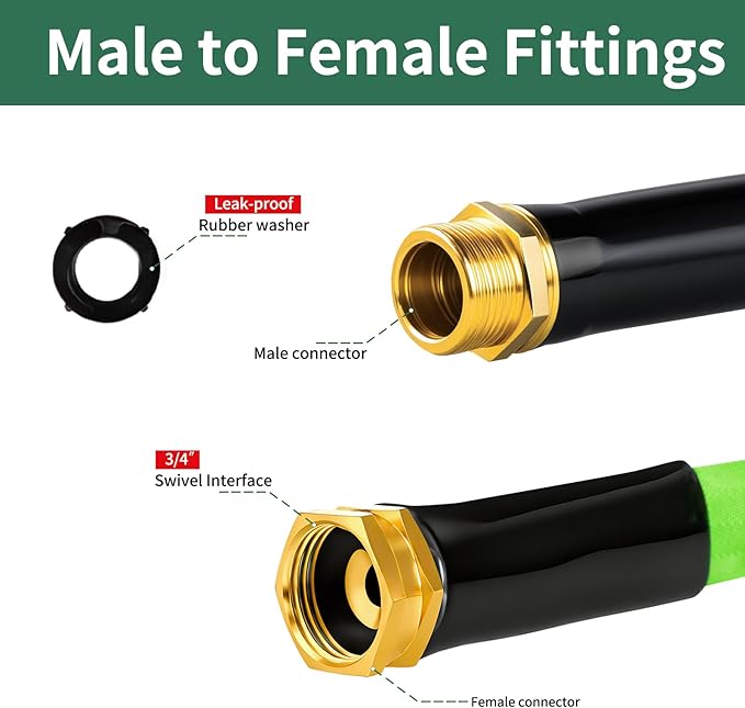 Garden Hose 75 FT,Non-Expanding,10 Functional Nozzles,Garden Hose anti-kink,Heavy Duty Flexible Water Hose 75 FT,Suitable for Outdoor,Yard, Car Washing (green, 75ft)