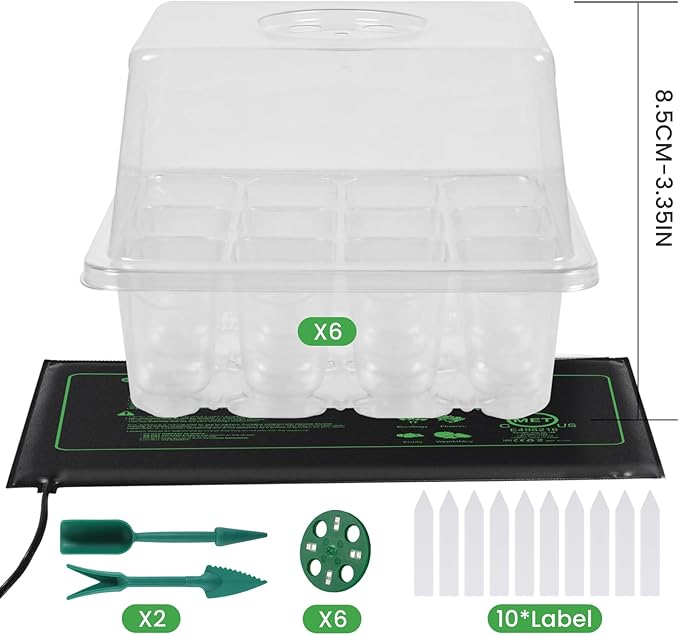 Clear Seed Starter Trays with Grow Lights & Heat Mat, 72 Cells Seed Starter Kit, 3 Lighting Mode, 4 Timing, Germination Kit with Humidity Control Domes, Gardening Gifts Plant Grow Kit