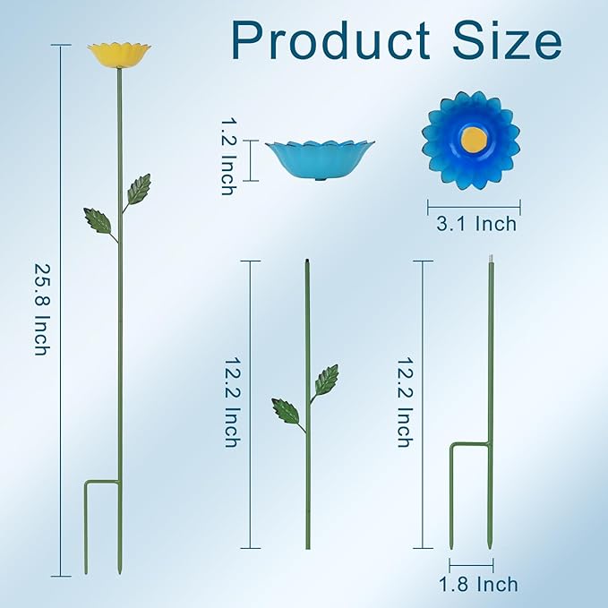 hogardeck Garden Decor for Outside, 4 Pcs 25.8" Metal Bee Watering Station, Flower Design with Stakes, Butterfly Feeder Bird Bath for Outside Yard Patio Lawn (Blue, Yellow, Pink, White)