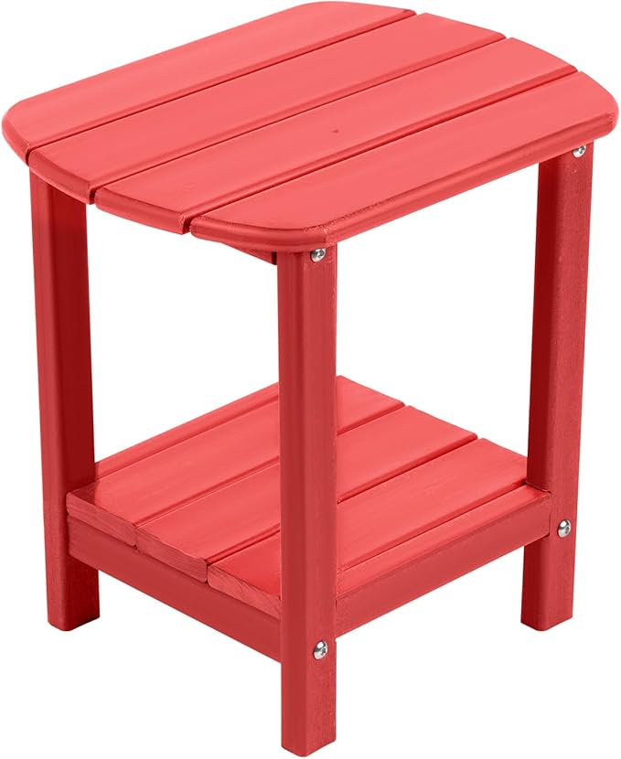 nalone Adirondack Side Table 16.5" Outdoor Side Table HDPE Plastic Double Adirondack End Table Small Table for Patio (Red)