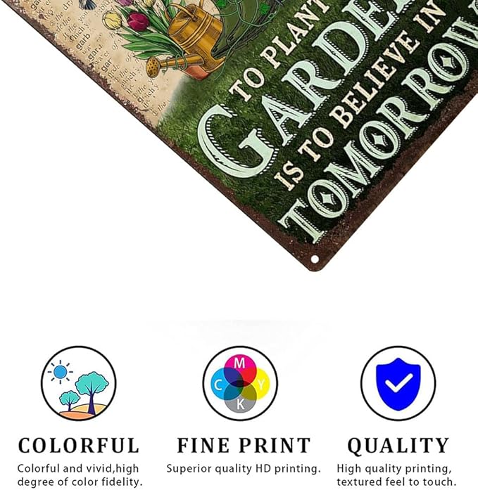 Vintage Tin Sign To Plant a Garden is To Believe in Tomorrow- Retro Metal Sign for Garden Outdoor Indoor Wall Decorative 8x12 Inch