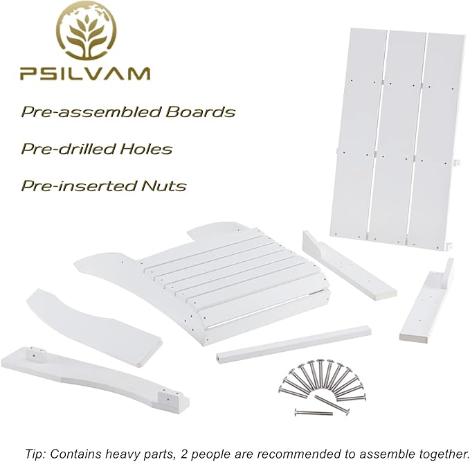 Psilvam Modern Adirondack Chairs Set of 4, Oversized Poly Lumber Fire Pit Chair, 350 Lbs Support Patio Chairs for Garden, Weather Resistant Adirondack Chair Looks Like Real Wood (4, White)