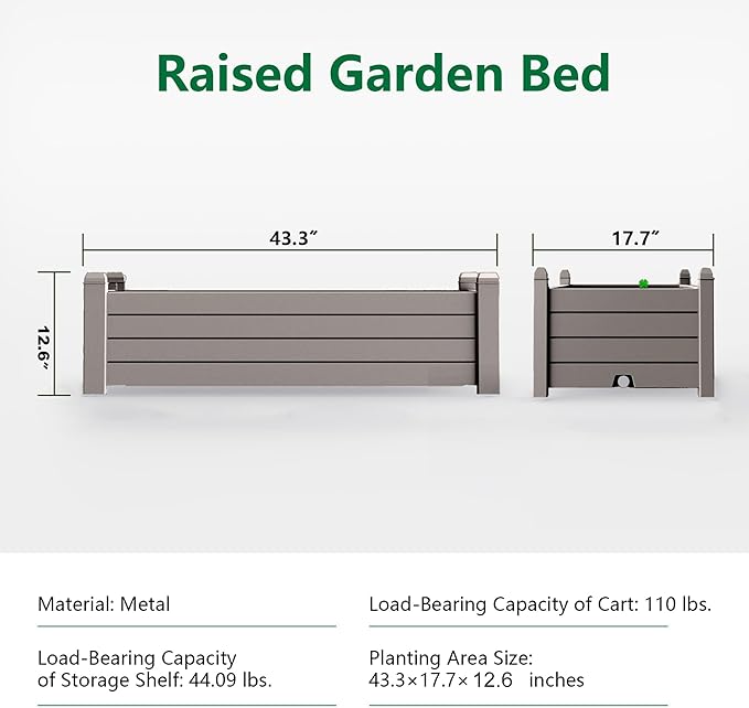 Elevated Raised Garden Bed,Outdoor Large Resin Patio Planter Box Stand Divisible with Drain Plug,Water Monitor for Plants Vegetables Flowers Fruits(Grey)