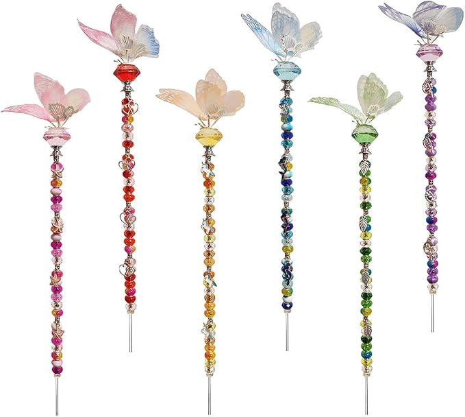 200Pcs DIY Butterfly Garden Stakes Kit - Fairy Wand Beaded Garden Stakes Kit, Fairy Garden Accessories for Outdoor (Butterfly)