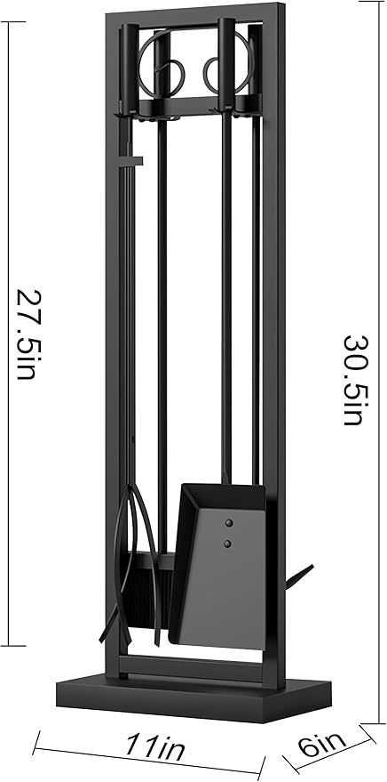 Kingson 5-Piece Fireplace Tool Set – 30.5" Black Scroll Design Heavy Duty Fireplace Accessories for Indoor & Outdoor Wood-Burning Fireplaces, Fire Pit Tools