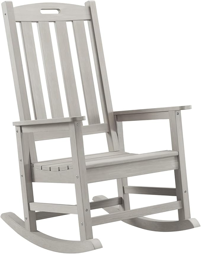 Psilvam Oversized Outdoor Rocking Chair, with 21" Wide Seat and 32" Tall Backrest, Pre-Assembled with Most Components for Effortless Installation (Gray)