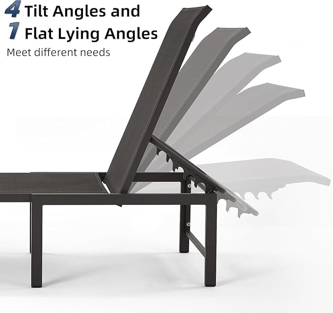 Outdoor Pool Lounge Chairs, Patio Aluminum Chaise Lounge, Five-Position Recliner Loungers for Poolside Yard Balcony Deck Beach (Grey, 4 pc)