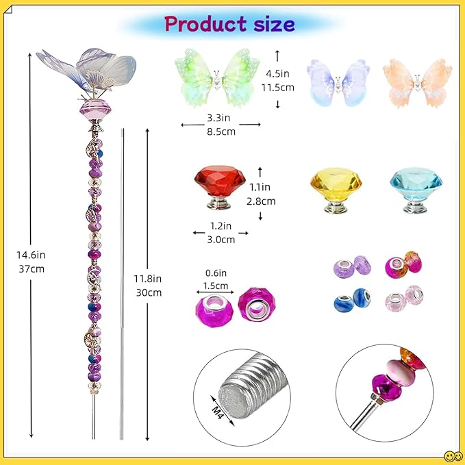 200Pcs DIY Butterfly Garden Stakes Kit - Fairy Wand Beaded Garden Stakes Kit, Fairy Garden Accessories for Outdoor (Butterfly)