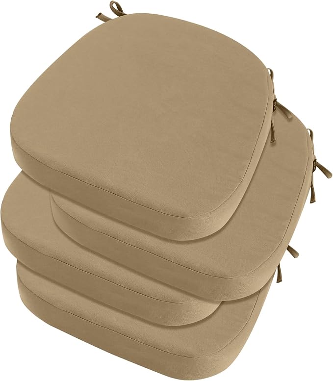 idee-home Outdoor Chair Cushions Set of 4, 17" x 17" x 2" Thick D-Shaped Patio Furniture Outdoor Seat Cushions Waterproof with Ties, Dining Pads