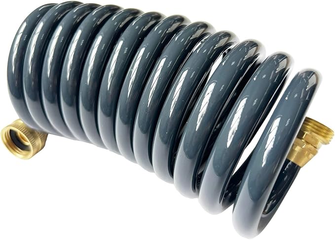 SANFU PU Recoil Garden Water Hose 3/8"ID(9.5 x 12.7mm) x 10ft Premium with 3/4"Inch Brass Fittings Retractable, Outdoor Patio Hose Marine&Boat, Gray(10')
