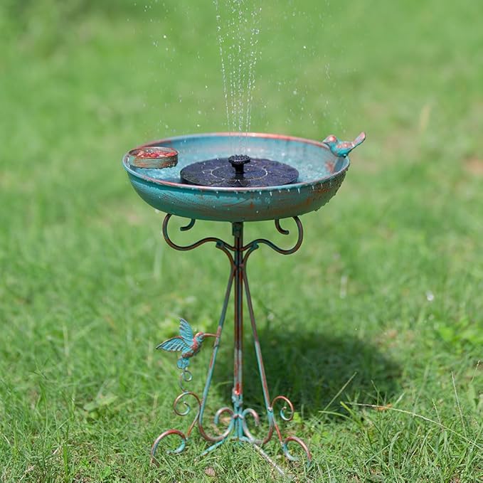 dreamysoul Bird Bath 12" Dia Bowl, Metal Birdbath with Feeder, Pedestal Bird Baths for Outside Outdoors Garden Patio Yard (Bronze)