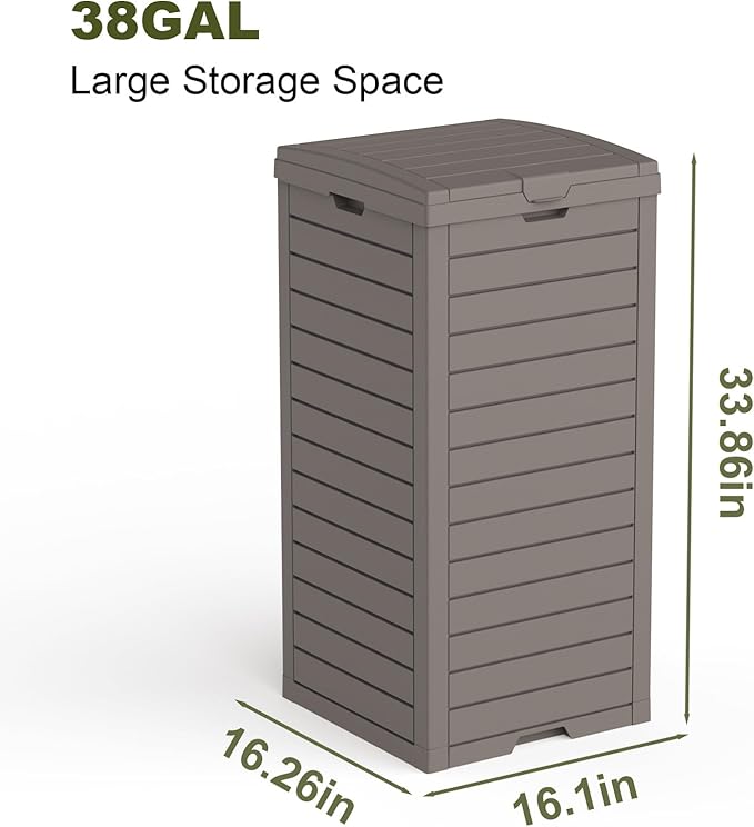 38 Gallon Outdoor Trash Can with lid,Waterproof,UV-Resistant Resin Garbage Can,Lockable Lid and Drip Tray,Trash Bin for Patio,Kitchen, Backyard and Deck(Grey)