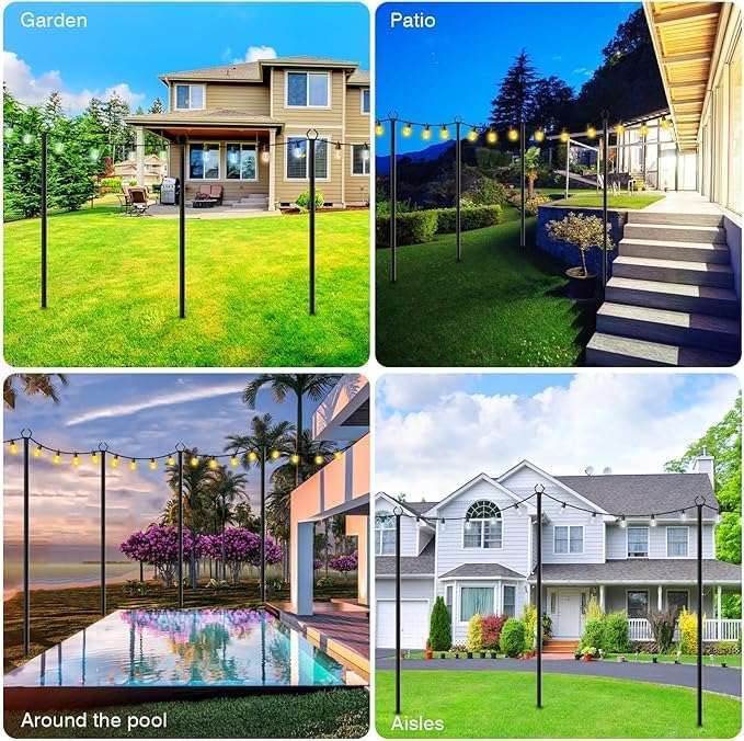 LETIANPAI 10Ft String Light Poles 4 Pack,Light Poles for Outside Lights,Outdoor with Fence Brackets Hanging Lights,Metal Stand Deck Patio Backyard (2 Pack 10FT)