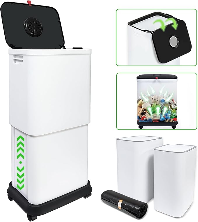 HI NINGER 3 Pack Kitchen Trash Can with Lid, 13 Gallon Trash Can for Home Office Bedroom Living Room Outdoor 45Liter Trash Bin,Comes with Two 2.2 Gallon Bathroom Trash cans with lids（with Garbage Bag