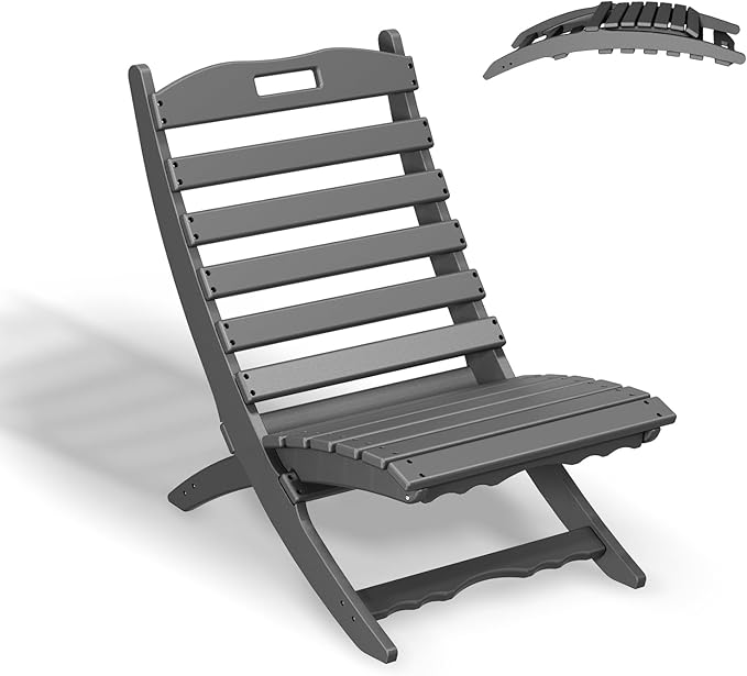 GREENVINES Folding-Xavier-Chair | Wave | Portable Adirondack-Chairs | HDPE Plastic | All Weather Fire-Pit Chair | Gray | for Beach Outdoor Deck Poolside Garden Patio Porch Fishing