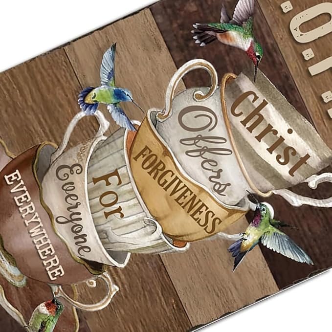 Coffee Sign Coffee Lover Gifts Christ Offers Forgiveness For Everyone Everywhere Sign Vintage Metal Tin Signs For Friends Family Bar Wall Decoration