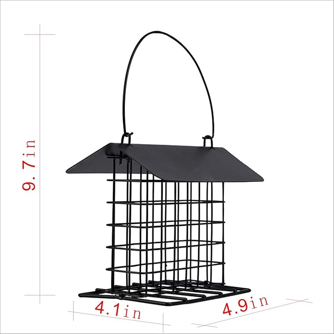 Wild Birds feeders Metal Roof-Suet Cakes Cage Bird Feeder Outdoors or Outside Garden Yard Patio Hanging Outdoors or Outside Garden Yard Patio Hanging Black