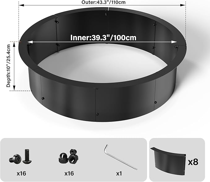 39" Extra Thickened Galvanized Fire Ring for Outside Wood Burning, Heavy-Duty Above- and In-ground Fire Pit Ring,Perfect Accessory for Backyard Garden and Family Gatherings
