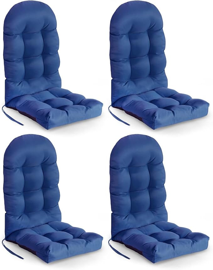 GREENVINES Adirondack-Chair-Cushions-Set-of-4 | Polyester | Waterproof | Outdoor High Back Rocking Chairs Cushion | Seat with Ties | Non-Slip | Thickened Pad for Patio | 44.5" x 17.3" x 4.1" | Blue